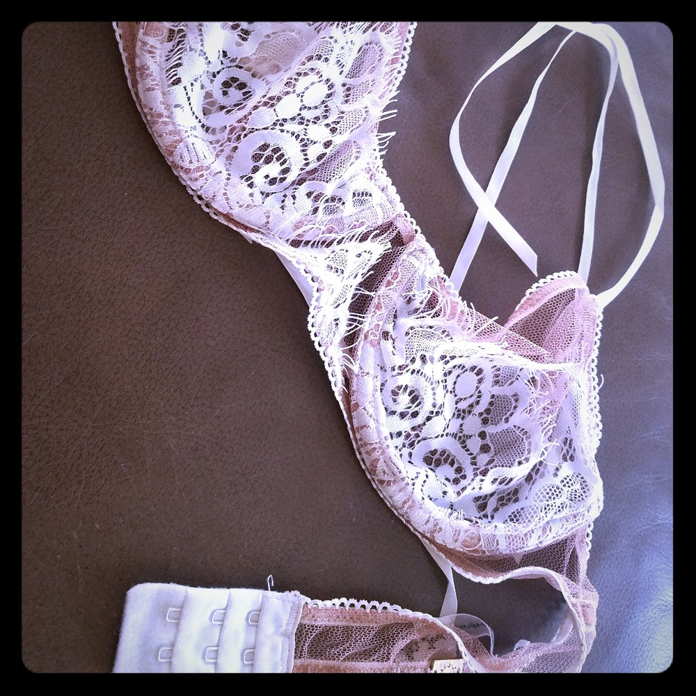FLL Nude and White tie up bra Size L